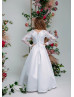 Long Sleeves White Lace Satin Stunning Flower Girl Dress